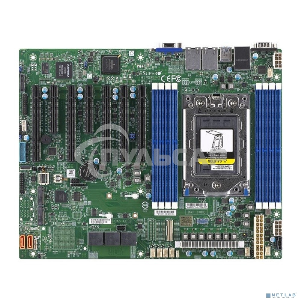 Материнская плата серверная Supermicro MBD-H12SSL-I-B, SP3, AMD EPYC 7002/7003, 8xDDR4, 8xSATA, 2xM.2, 5xPCIe x16, 2xPCIe x8, 2x1Gb LAN, 4xUSB 3.2 Gen 1, 1xVGA, ATX