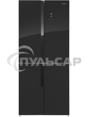 Холодильник Maunfeld MFF181NFB черный глянцевый, трехкамерный, 333/164л, морозилка сбоку, No Frost, Side by Side