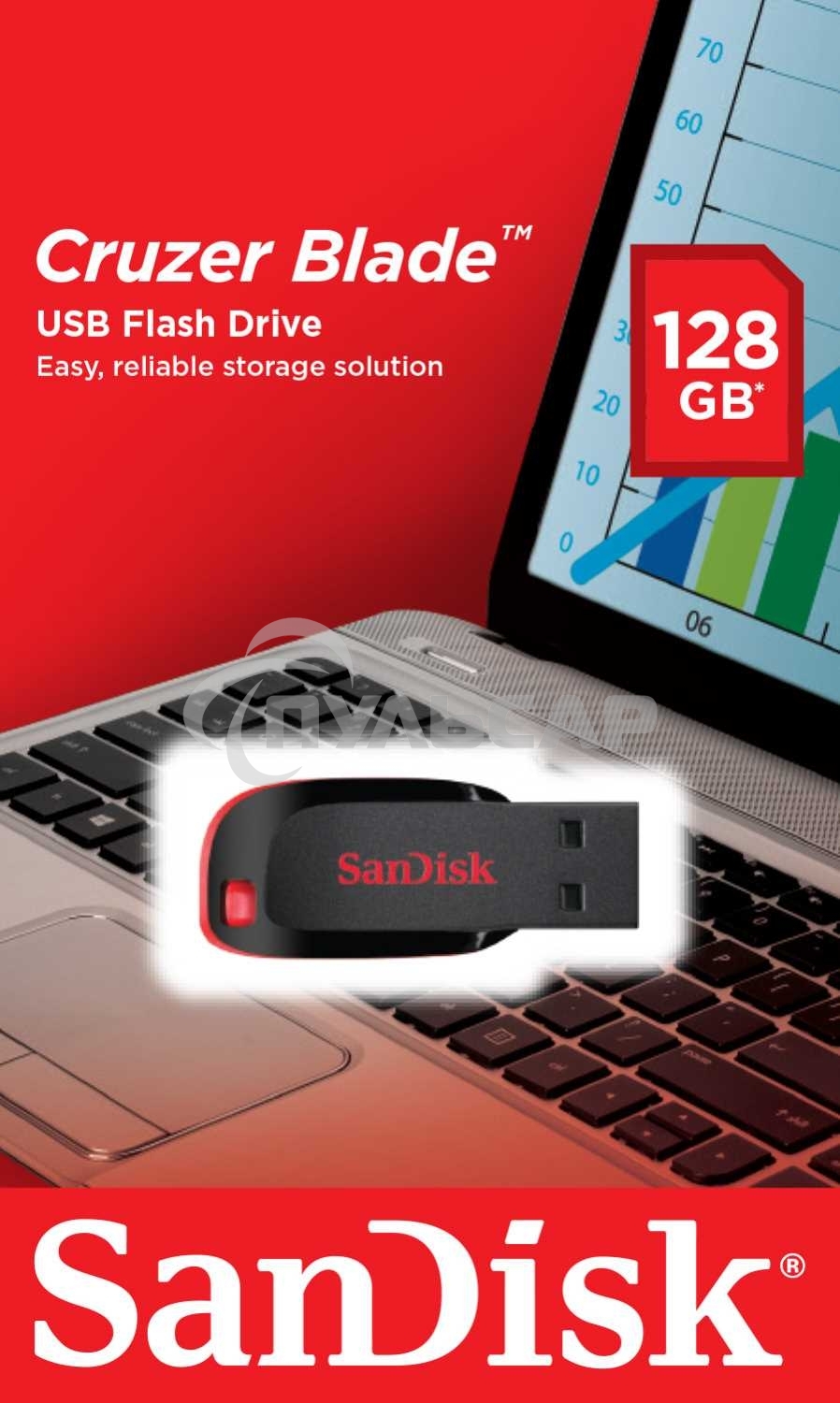 Флешка USB 128 Gb SanDisk CZ50 Cruzer Blade, USB 2.0