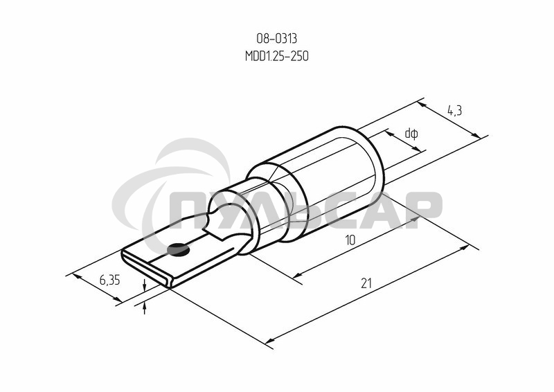 Клеммы,сжим Rexant (08-0313) КЛЕММА ПЛОСКАЯ изолированная (КПИ штекер - 6.3мм) 0.5-1.5мм (MDD1.25-250, VM1.25-250) (100 шт. в уп.)