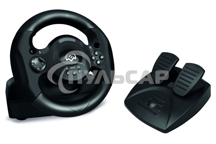 Руль SVEN GC-W300 (педали, вибро, лепестки, D-pad, 10 кл, резин. вставки, PC, цифр. и аналог.