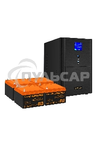 Комплект ИБП EX295990RUS + батарея 26Aч EX285663RUS 4шт (инвертор, синус, для котла) ExeGate SineTower SZ-3000.LCD.AVR.3SH.1C13.RJ.USB <3000VA/2400W, чистый синусоида, LCD дисплей, AVR, 3*Schuko+1*C13, RJ45/11, USB, линейно-интерактивный, черный> + батаре