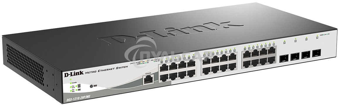Коммутатор управляемый D-Link DGS-1210-28P/ME/B2A 2 уровня с 24 портами 10/100/1000Base-T и 4 портами 1000Base-X SFP (24 порта с поддержкой PoE 802.3af/802.3at (30 Вт), PoE-бюджет 193 Вт)