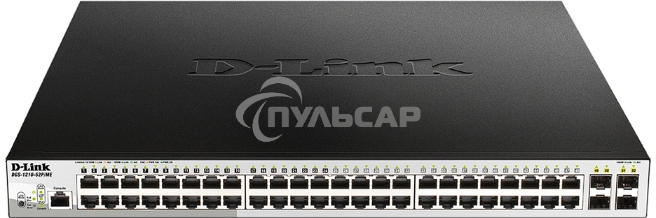 Коммутатор D-Link DGS-1210-52P/ME/B1A, L2 Managed Switch with 48 10/100/1000Base-T ports and 4 1000Base-X SFP ports (8 PoE ports 802.3af/802.3at (30 W), 16 PoE ports 802.3af (15,4 W), PoE Budget 193 W). 16K Mac