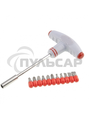 Отвертка Matrix с Т-образной эргономичной ручкой и набором бит, 11 шт., CrV