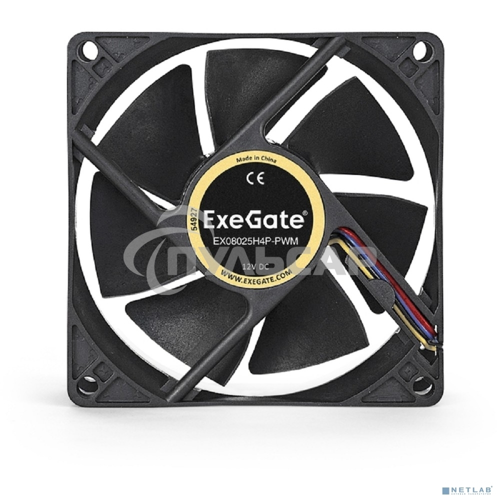 Вентилятор для корпуса ExeGate E08025H4P-PWM черный, 80 мм, 2300 об/мин, 23 дБ, 4 pin