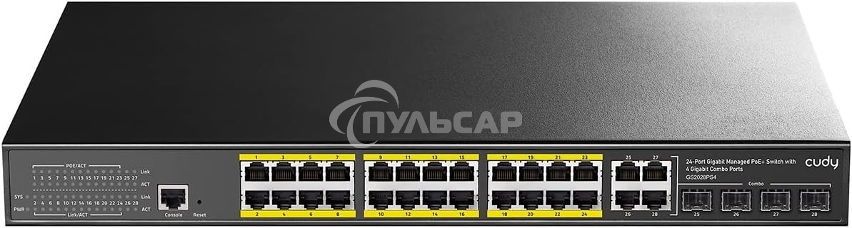 Коммутатор Cudy GS2028PS4-300W (L2) 28x1Gbит/с 4SFP 24PoE+ 300W управляемый