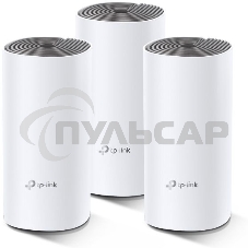 Домашняя Mesh Wi-Fi система TP-Link Deco E4 (3-Pack), 1167Мбит/с (5 ГГц: до 867 Мбит/с + 2,4 ГГц: до 300 Мбит/с), 2 порта 100 Мбит/с, 2 встроенные антенны на каждом модуле Deco