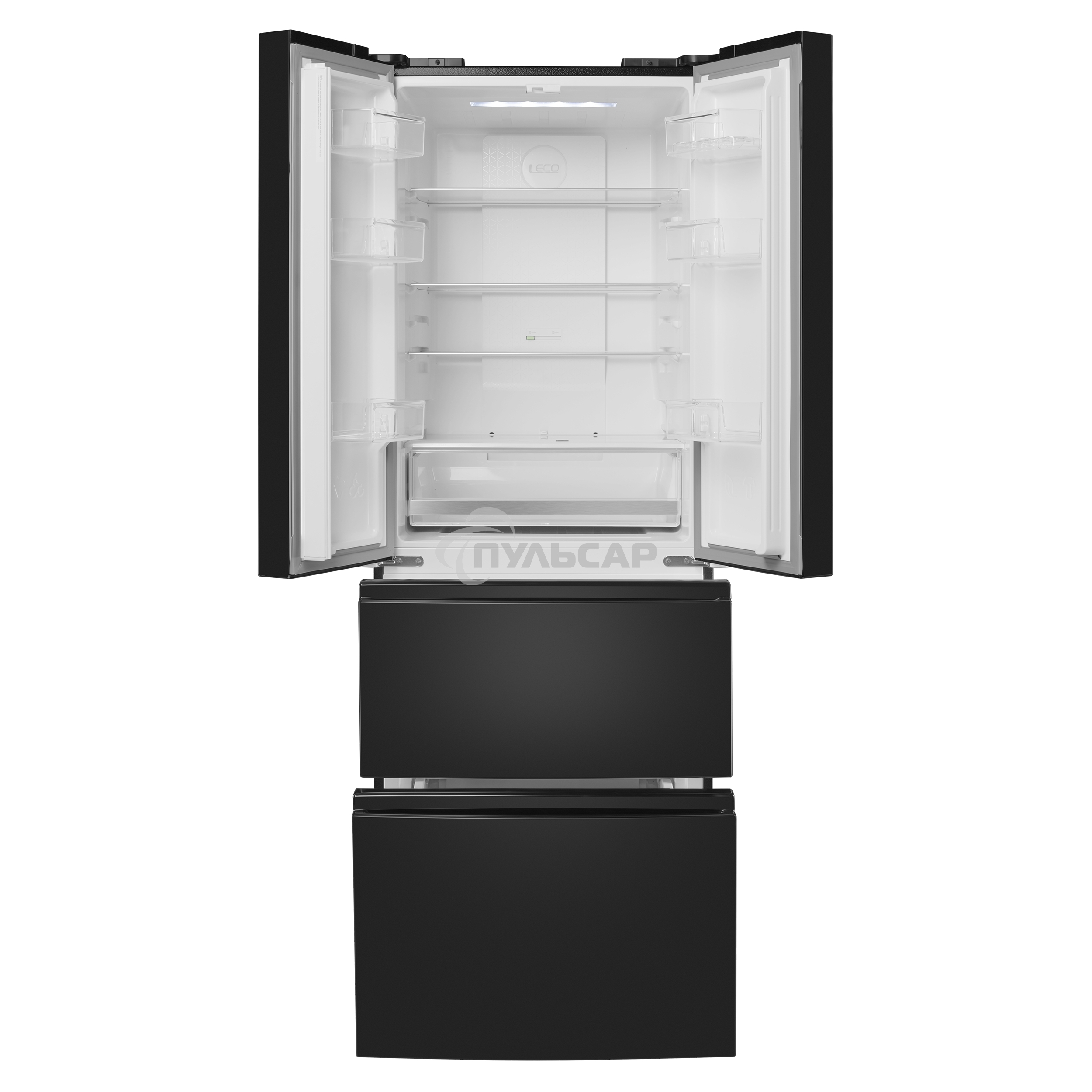 Холодильник Maunfeld MFF180NFBE01 черный трехкамерный 224/113л морозилка снизу, No Frost