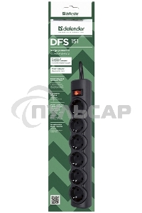 Сетевой фильтр Defender DFS 151 1.8 m, 6 розеток, черный