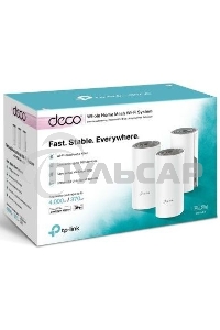 Домашняя Mesh Wi-Fi система TP-Link Deco E4 (3-Pack), 1167Мбит/с (5 ГГц: до 867 Мбит/с + 2,4 ГГц: до 300 Мбит/с), 2 порта 100 Мбит/с, 2 встроенные антенны на каждом модуле Deco