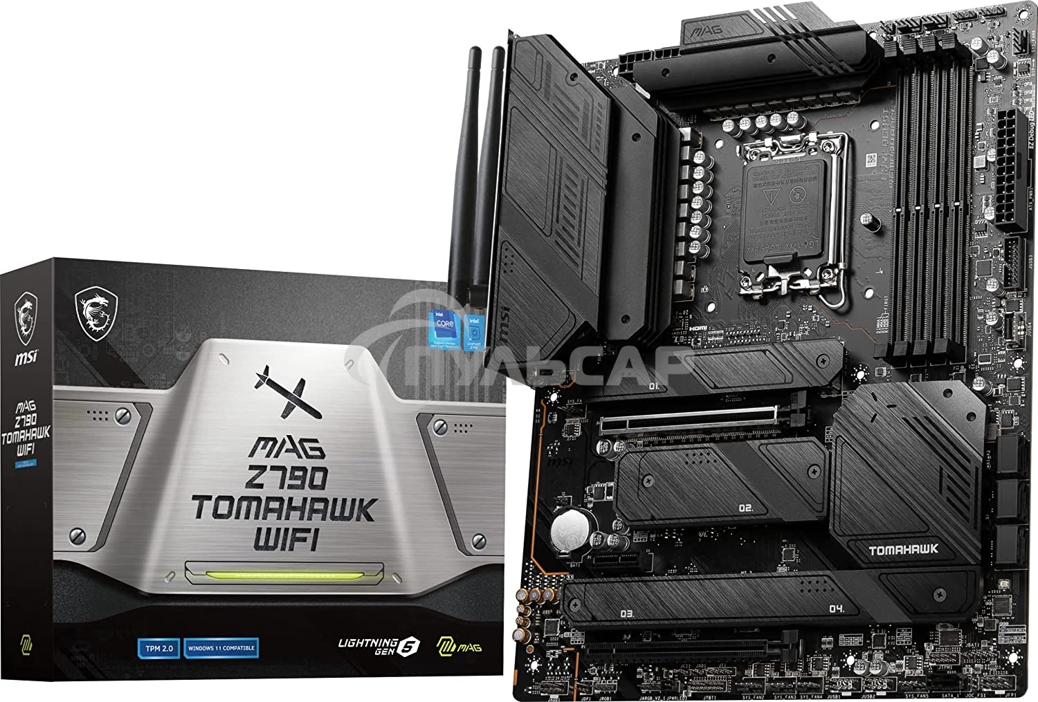 Материнская плата MSI MAG Z790 TOMAHAWK WIFI, LGA 1700, Intel Z790, 4xDDR5, 7xSATA, 4xM.2, 1xPCIe 4.0 x4, 1xPCIe 5.0 x16, 1xHDMI, 1xDP, 1x2.5Gb LAN, 4xUSB-A 3.2 Gen 1, 4xUSB-A 3.2 Gen 2, 1xUSB-C 3.2 Gen 2, 1xUSB-C 3.2 Gen 2x2, 5x3.5 мм, 7.1, Standard-ATX