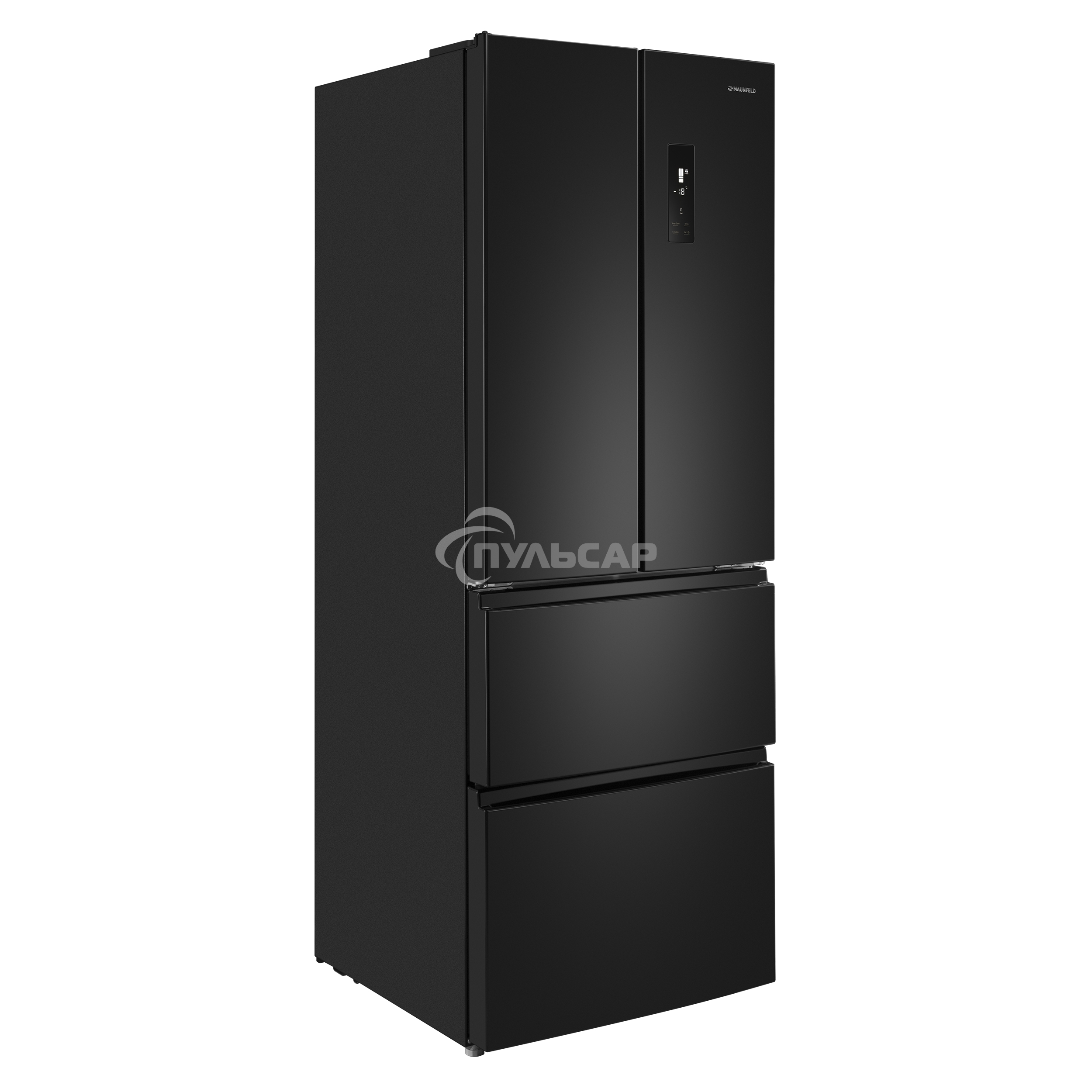 Холодильник Maunfeld MFF180NFBE01 черный трехкамерный 224/113л морозилка снизу, No Frost