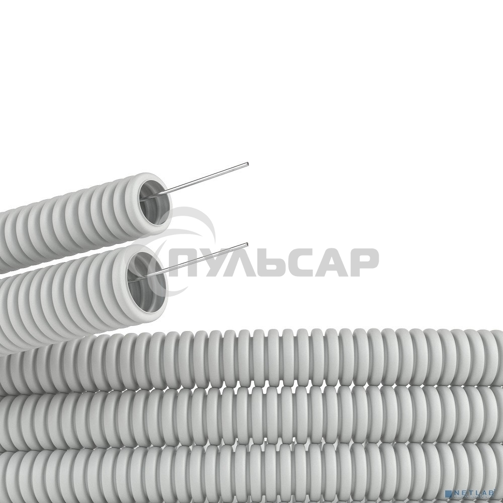 Труба гофрированная ПВХ d20мм тяжелая с протяж. сер. (уп.100м) ДКС 91520