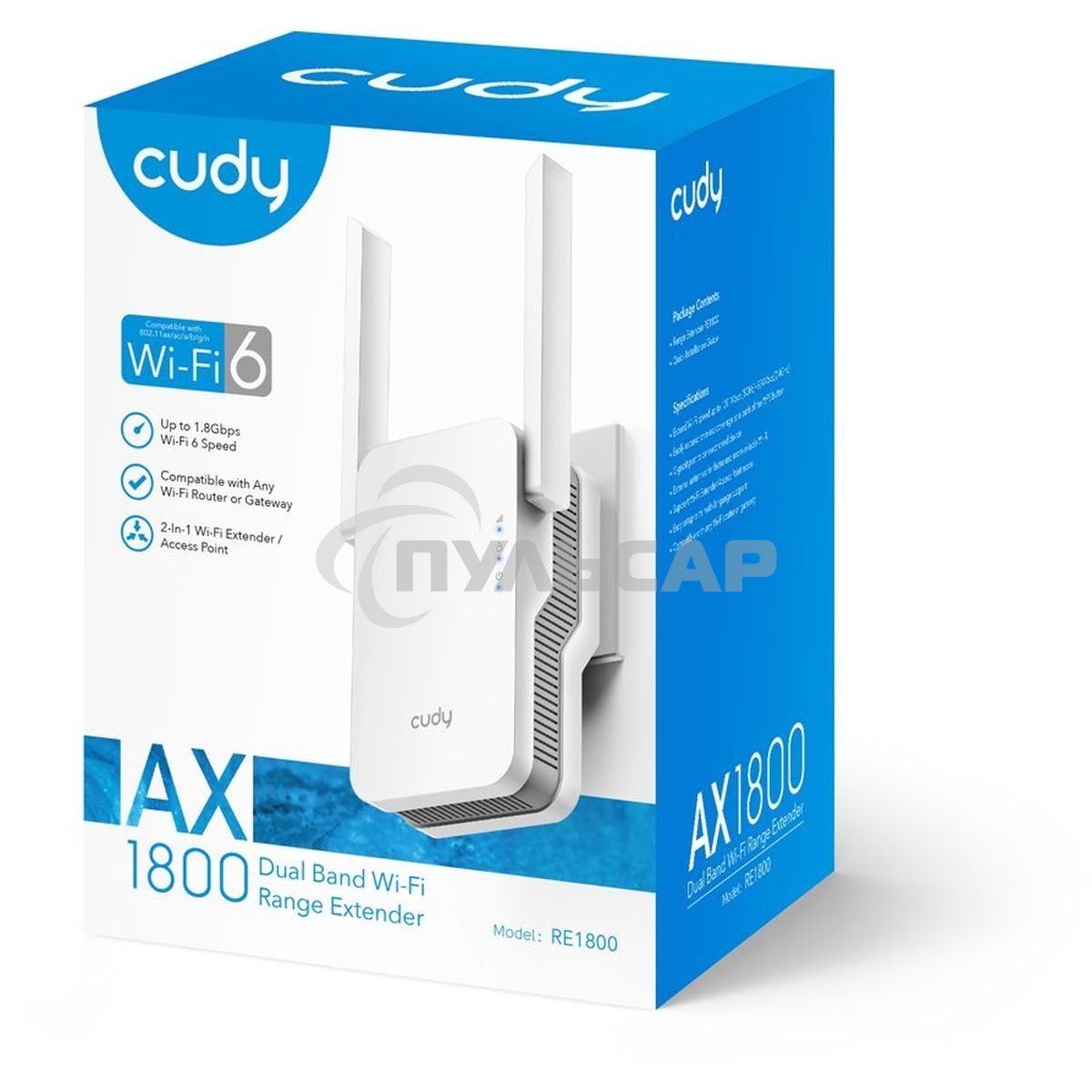 Повторитель беспроводного сигнала Cudy RE1800 AX1800 10/100/1000BASE-TX/Wi-Fi белый