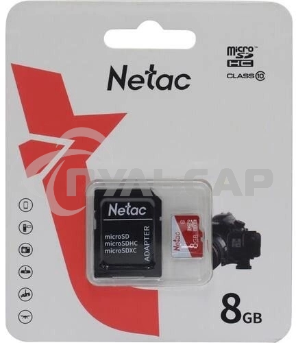 Флеш карта Netac P500 ECO MicroSDHC 8Gb C10 NT02P500ECO-008G-R, с адаптером