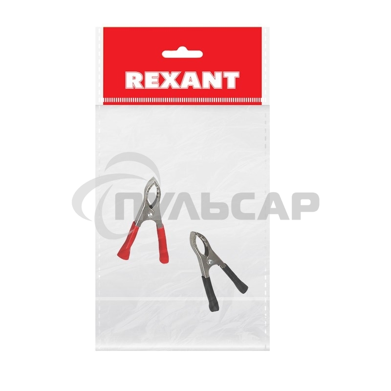 Зажим крокодил Rexant, длина 75 мм, ток 30A, 2 шт., пакет БОПП