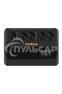 Источник бесперебойного питания ExeGate NEO Smart BU-600.LCD.AVR.5SH 600VA/360W, цветной LCD-дисплей, AVR, 5*Schuko, черный
