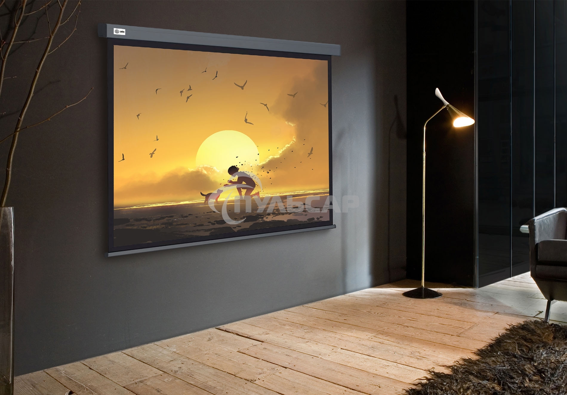 Экран Cactus 124.5x221см Wallscreen CS-PSW-124X221-SG 16:9 настенно-потолочный рулонный серый