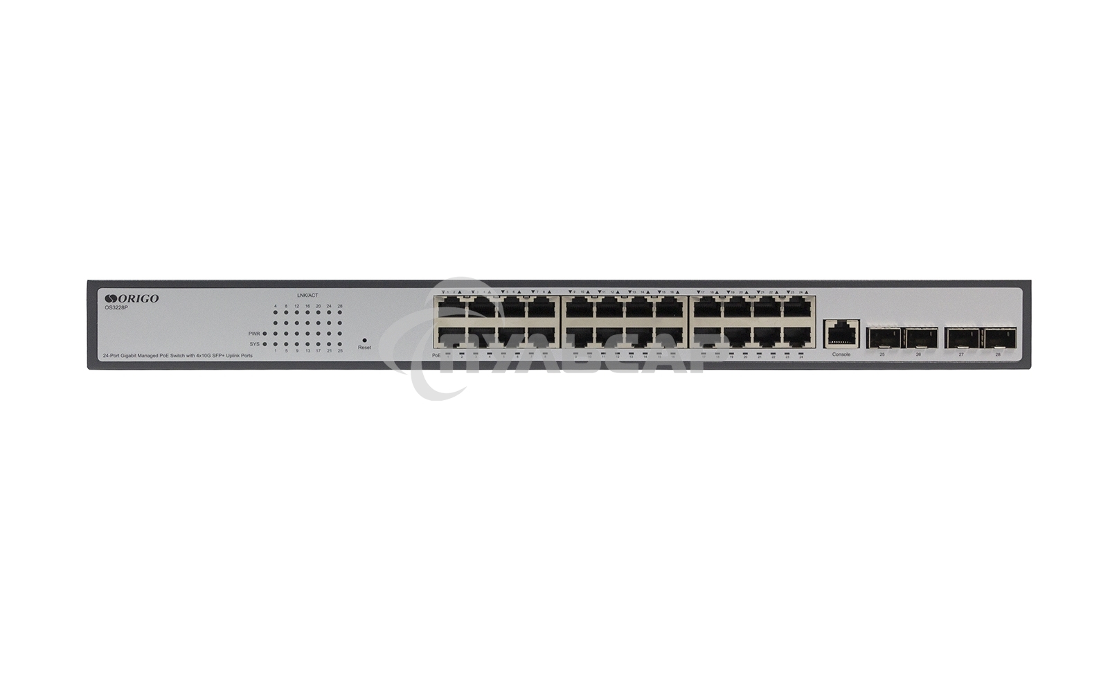 Коммутатор ORIGO Managed L3 Switch 24x1000Base-T PoE, 4x10Gbase-X SFP+, PoE Budget 370W, RJ45 Console, 19