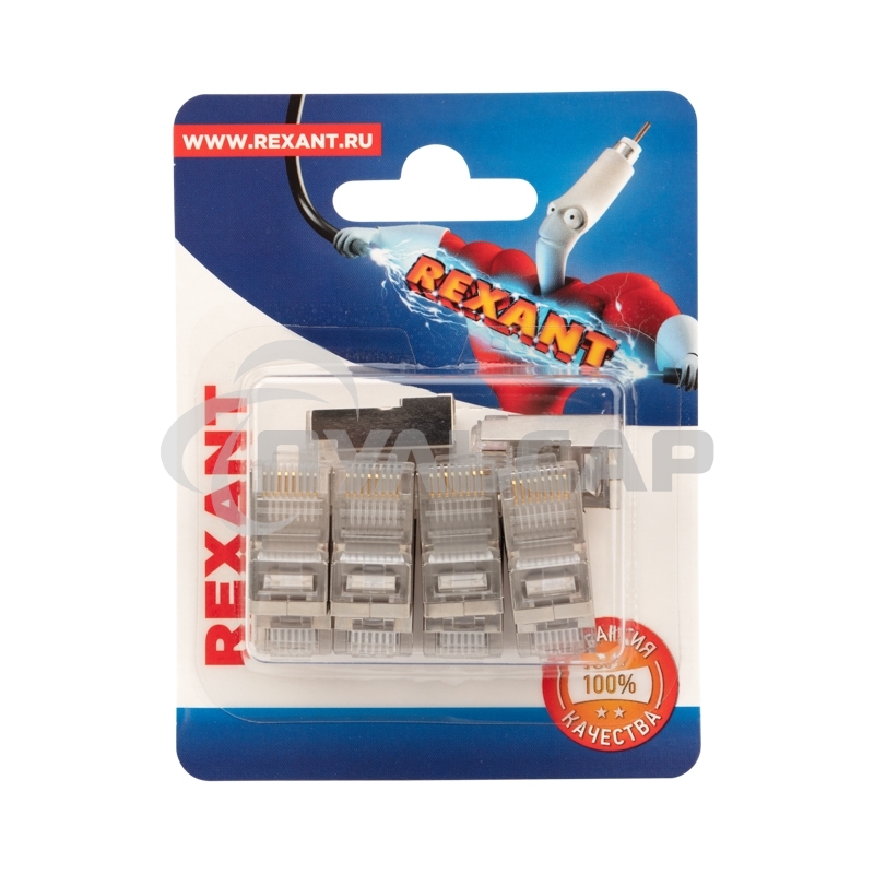 Разъем сетевой Rexant LAN на кабель, штекер 8Р8С (Rj-45), под обжим, в экране, (10шт.)