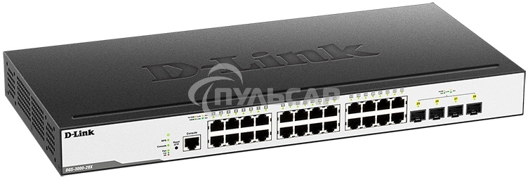 Коммутатор D-Link DGS-3000-28X/B, L2 Managed Switch with 24 10/100/1000Base-T ports and 4 10Gbase-X SFP+ ports.16K Mac address, 802.3x Flow Control, 4K of 802.1Q VLAN, VLAN Trunking, 802.1p Priority Queues, Tra