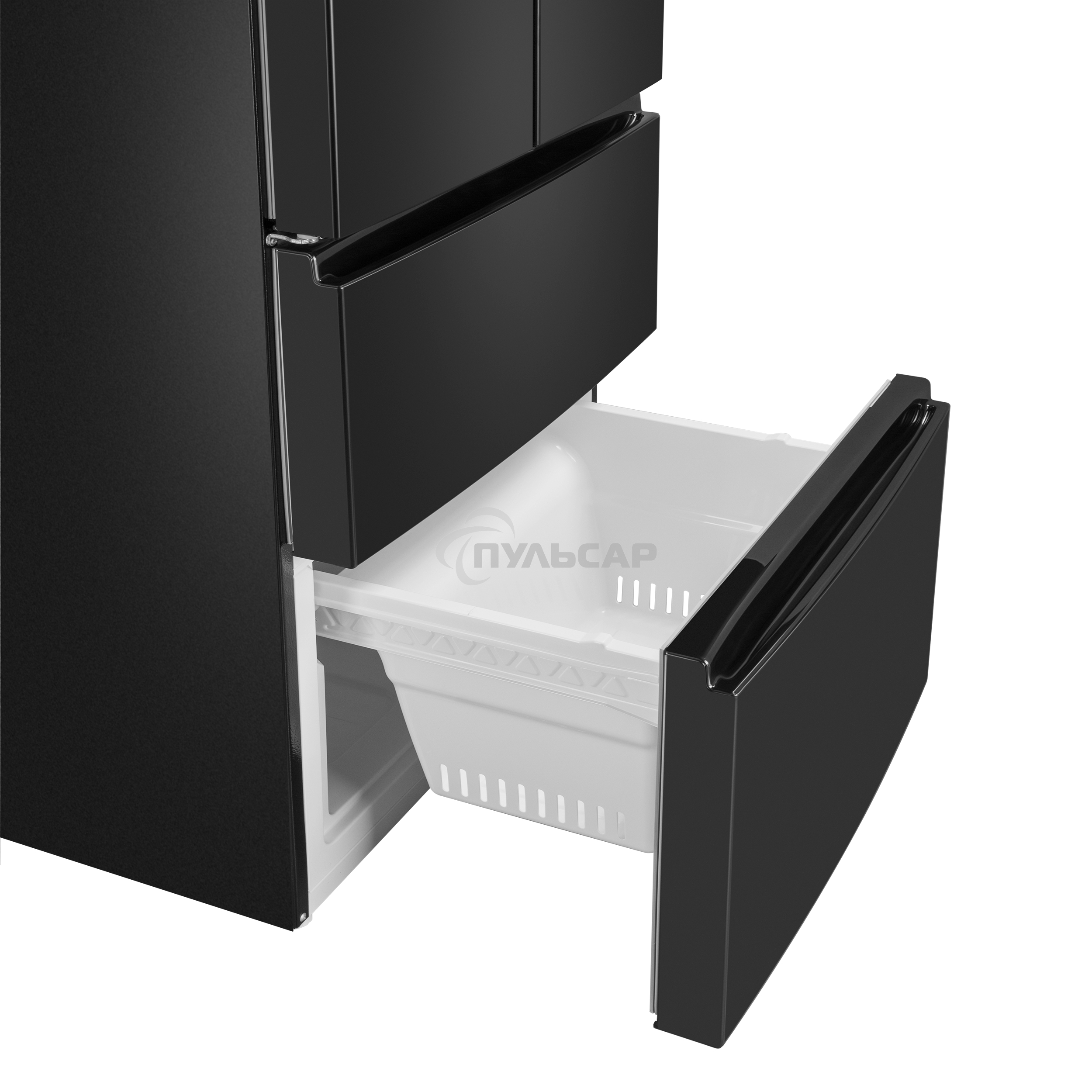 Холодильник Maunfeld MFF180NFBE01 черный трехкамерный 224/113л морозилка снизу, No Frost