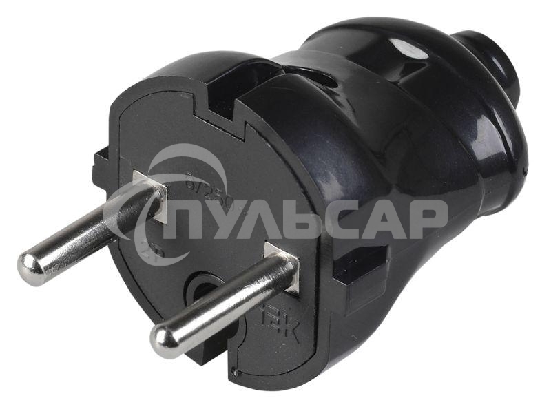 Вилка прямая ВПп20-02-Ст разборная без заземл. контакта 6А черный ИЭК EVP20-06-01-K02