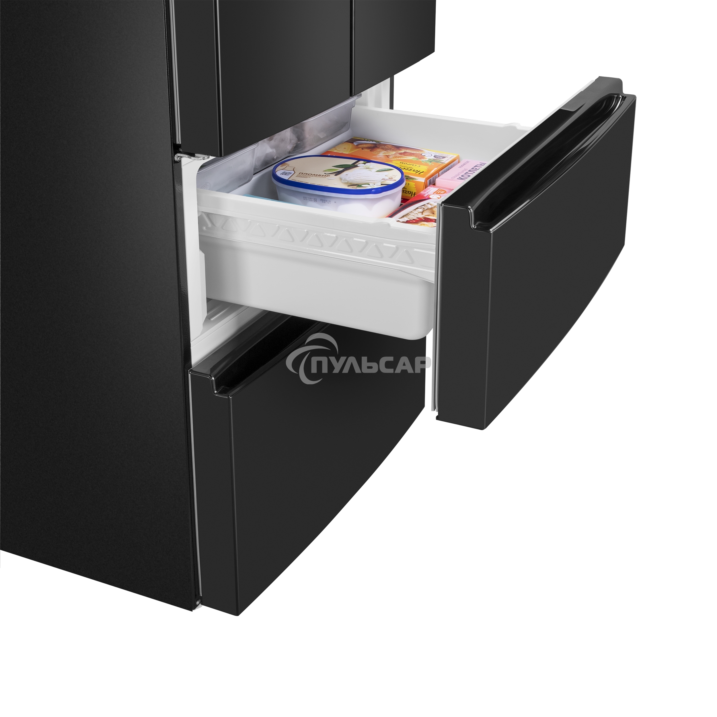 Холодильник Maunfeld MFF180NFBE01 черный трехкамерный 224/113л морозилка снизу, No Frost