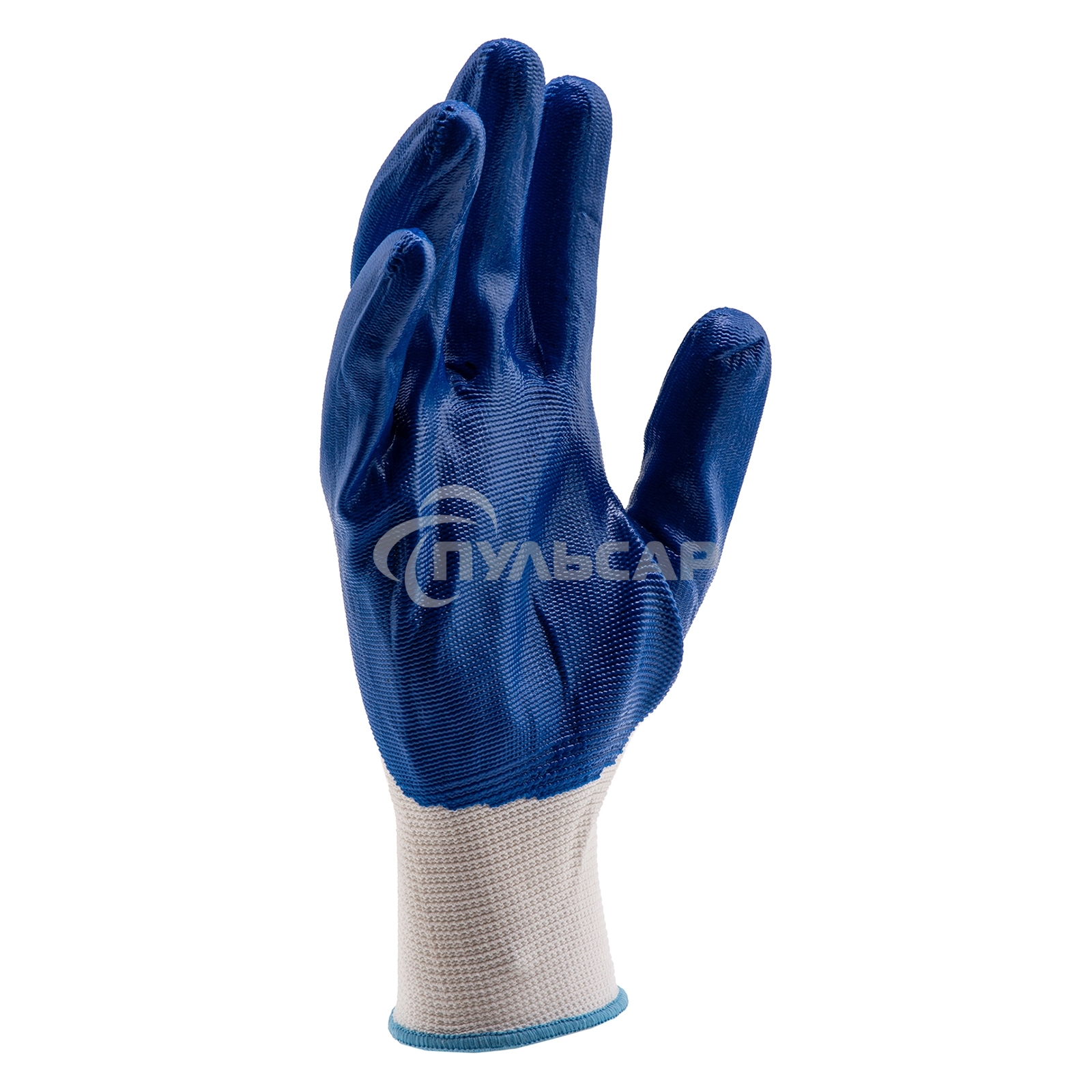 Перчатки полиэфирные с синим нитрильным покрытием, размер L, 15 класс вязки Сибртех