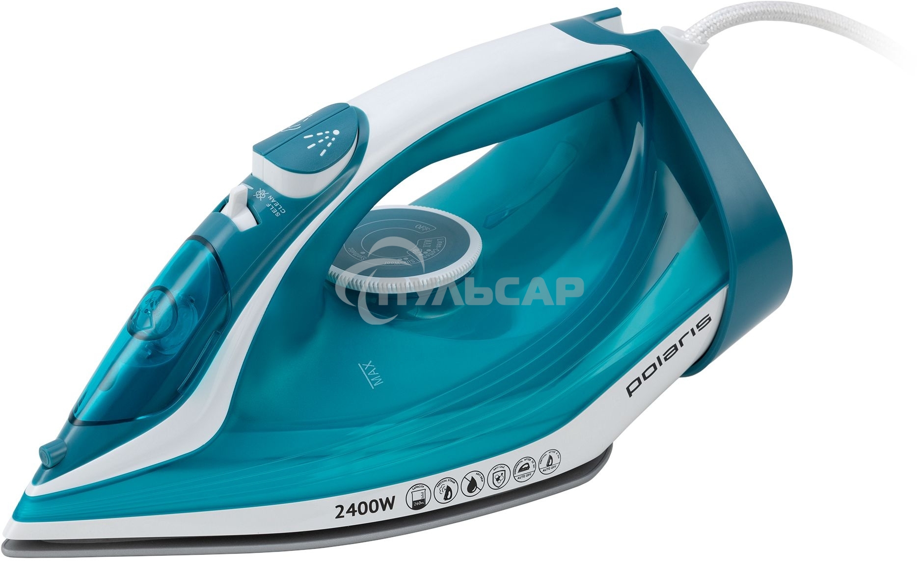 Утюг Polaris PIR2487AK 3m бирюзовый/белый 2400Вт