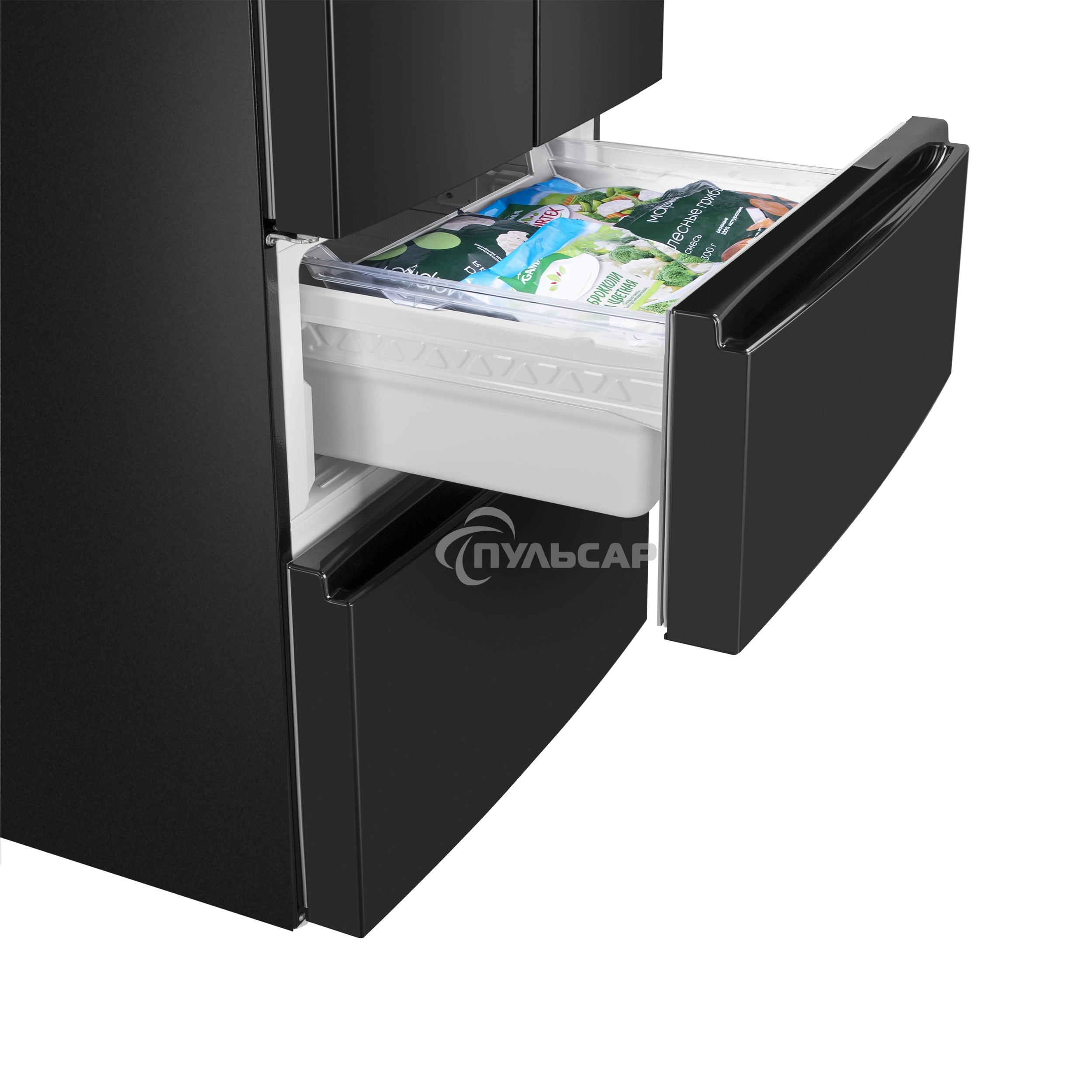 Холодильник Maunfeld MFF180NFBE01 черный трехкамерный 224/113л морозилка снизу, No Frost