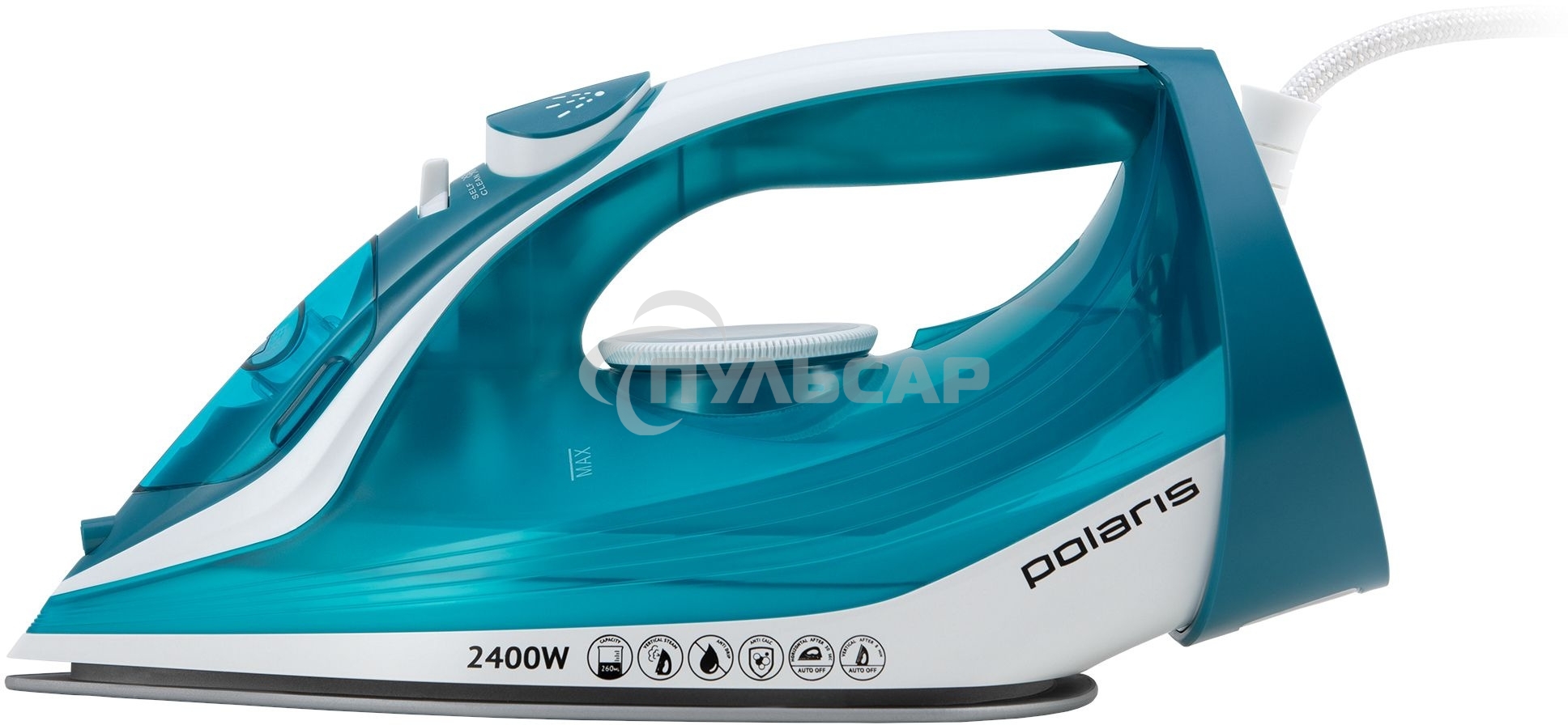 Утюг Polaris PIR2487AK 3m бирюзовый/белый 2400Вт