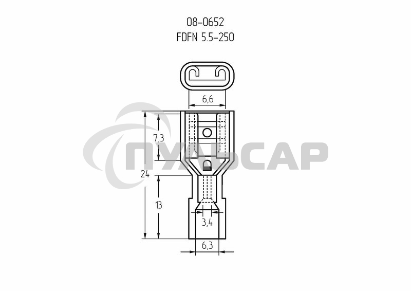 Клемма плоская полностью изолированная Rexant, гнездо 6.6 мм, в нейлоне 4-6 мм², (РПи-м(н) 6.0-(6.3)), желтый