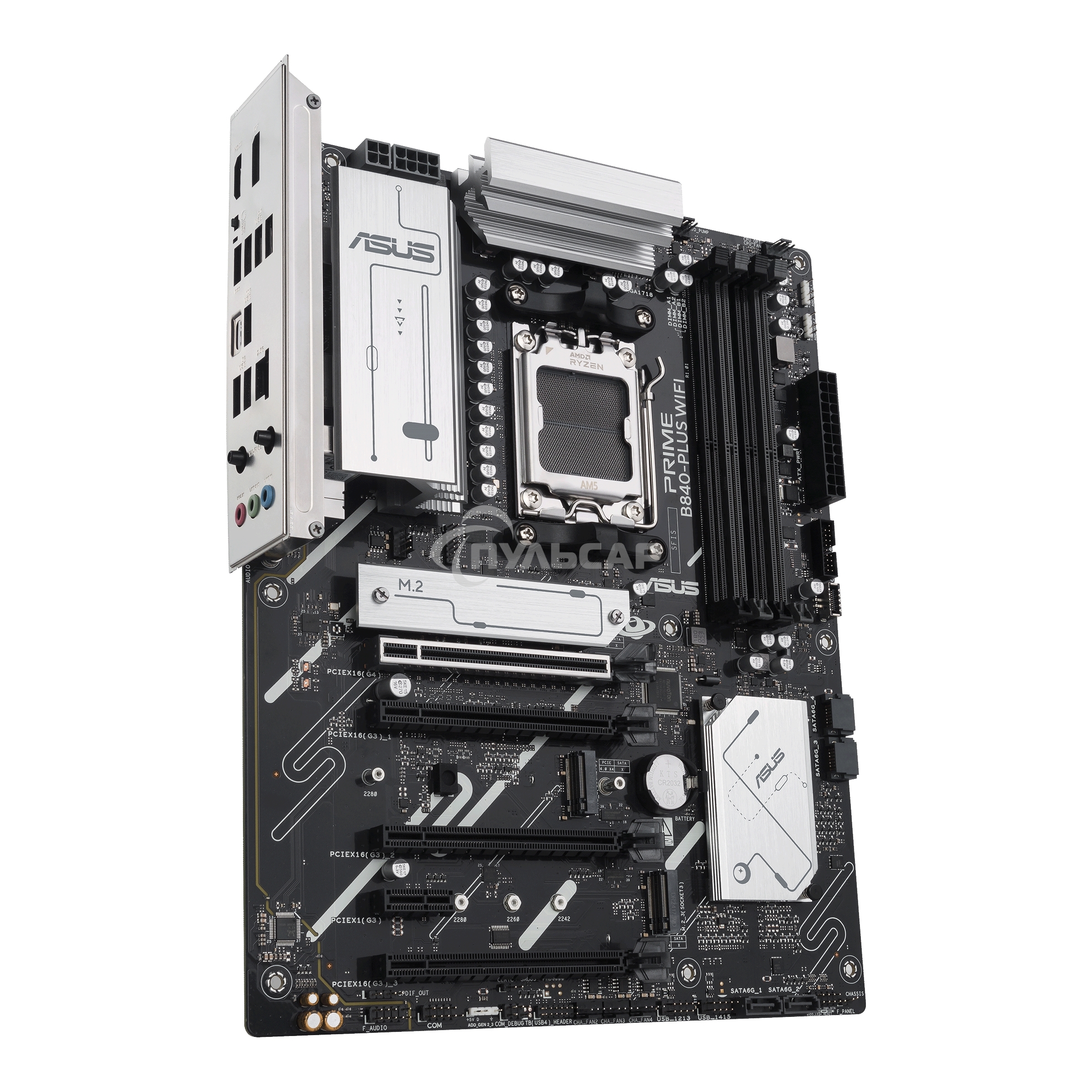 Материнская плата ASUS PRIME B840-PLUS WIFI, AM5, AMD B840, 4xDDR5, 4xSATA, 3xM.2, 1xPCIe 4.0 x16, 1xPCIe 3.0 x16, 2xPCIe 3.0 x16, 1xPCIe 3.0 x1, 1xDP, 1xHDMI, 1x 2.5Gb LAN, 8xUSB-A, 3x3.5 мм, 7.1, ATX