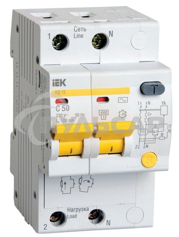 Выключатель автоматический дифференциального тока Iek MAD10-2-050-C-100 АД12 2Р 50А 100мА ИЭК
