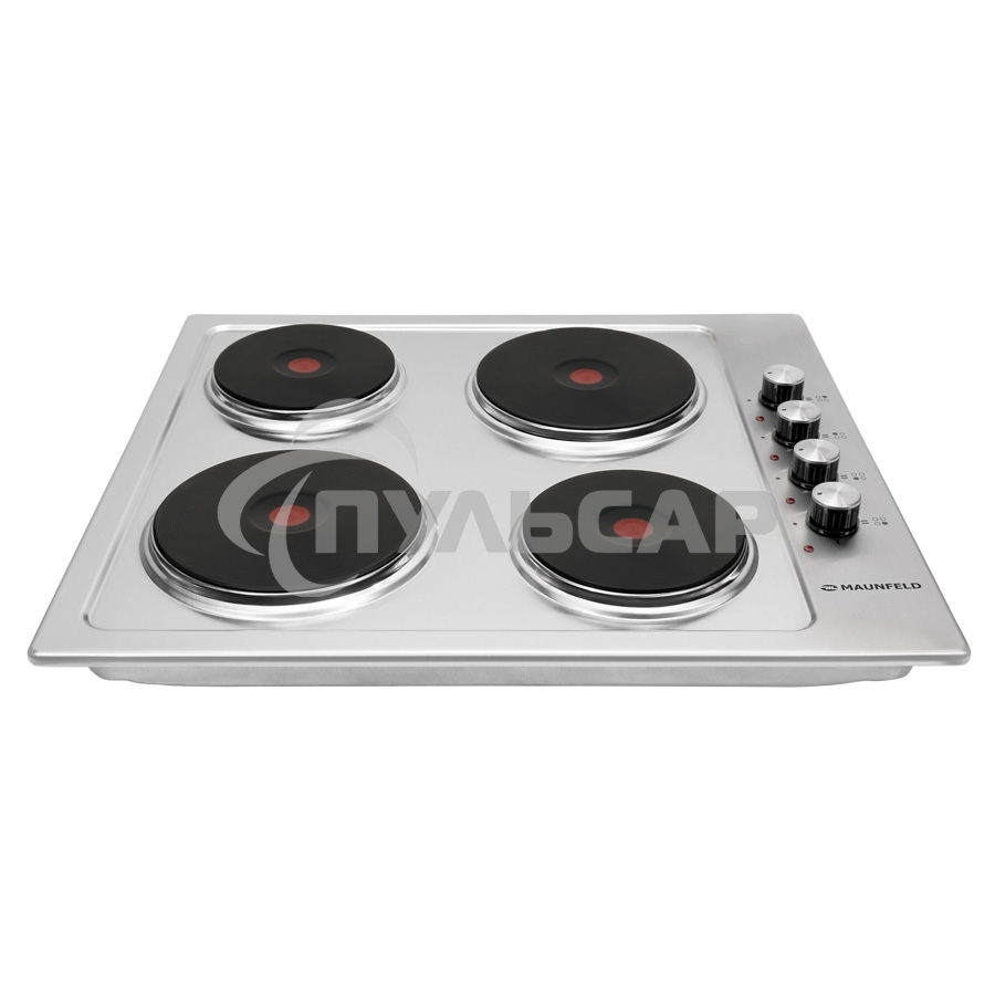 Электрическая варочная панель Maunfeld EEHS.64.4S/ • Тип: электрическая 60см• Тип установки: независимая • Управление: боковое, переключатели поворотные • Нагревательный элемент: конфорка электрическая, 4шт • Мощность конфорок, Вт.: 1500,1500, 1500, 1500 