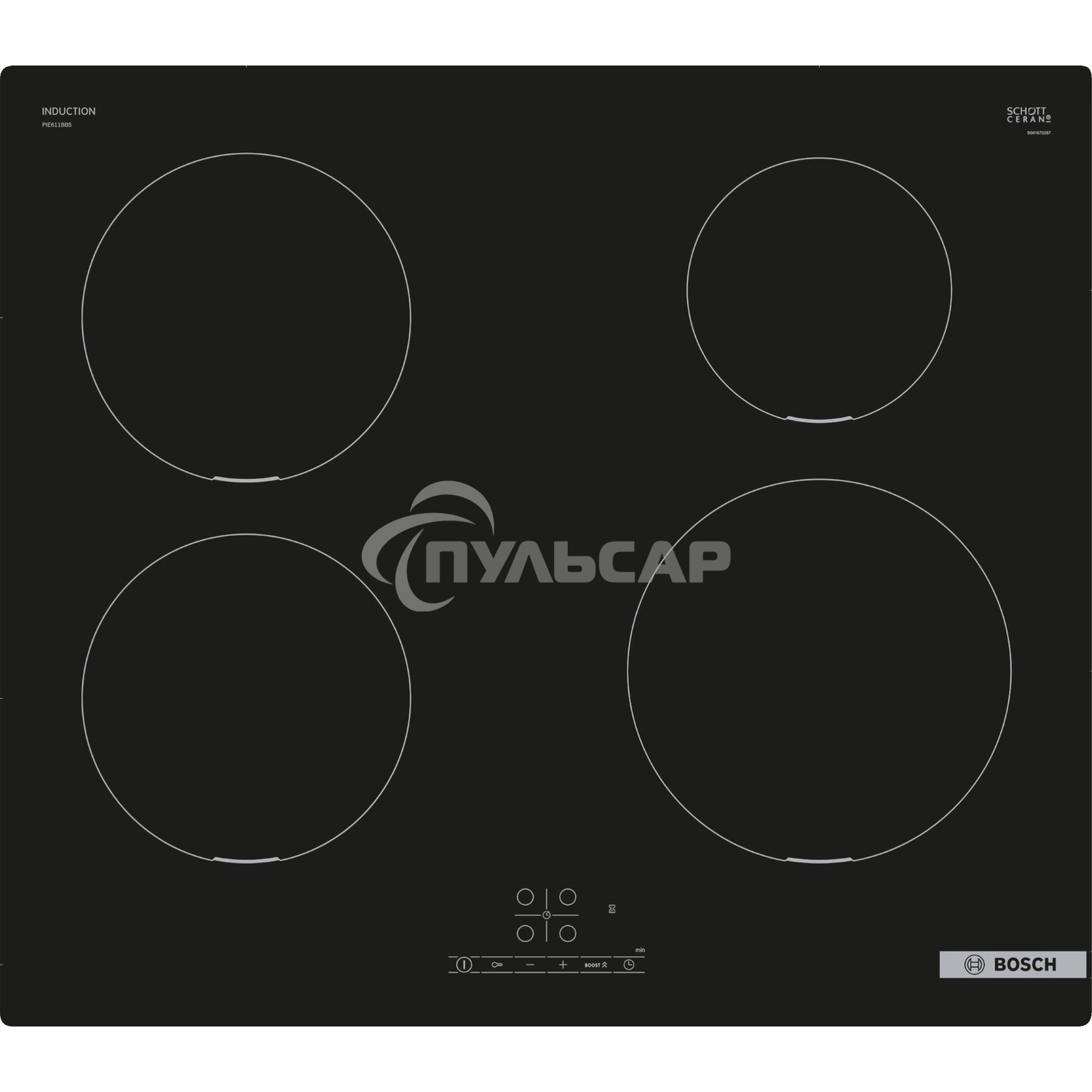 Индукционная варочная панель Bosch Serie 4 PUE611BB5E, индукционные, независимая, черный