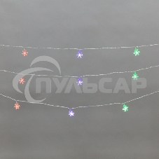 Гирлянда светодиодная Neon-night Снежинки большие 5м, 20LED, IP20, прозрачный провод, свечение мульти (RG/RB), мигание, 230В