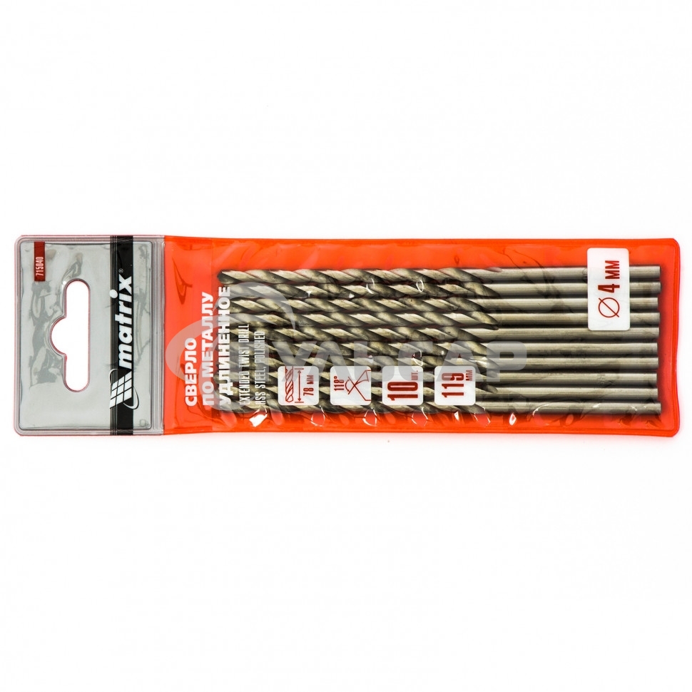 Сверло по металлу Matrix, 4 х 119 мм полированное, удл 10 шт 715040