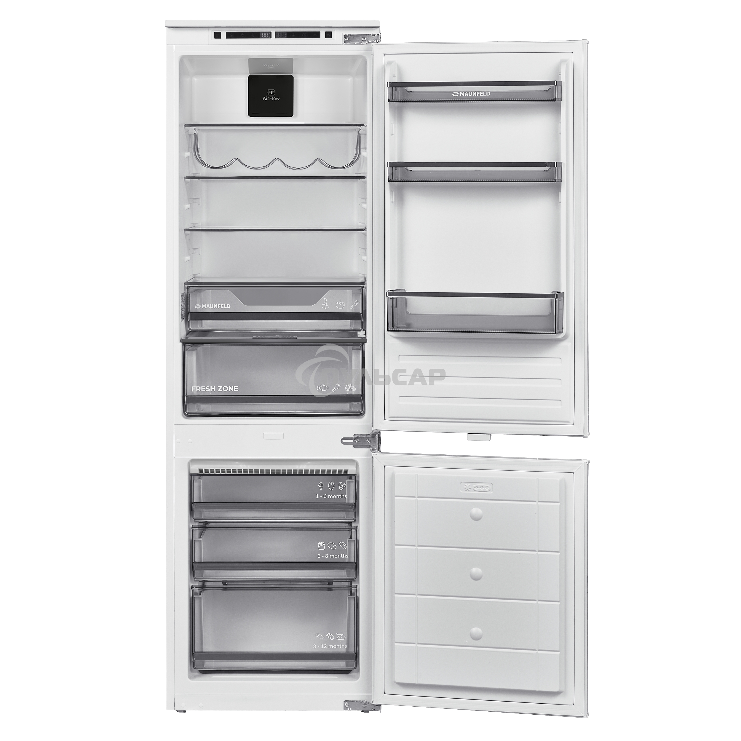 Встраиваемый холодильник Maunfeld MBF177NFFWGR Inverter белый двухкамерный 194/57 л морозилка снизу, NoFrost