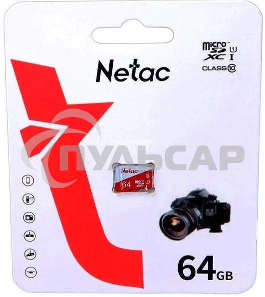 Флеш карта Netac P500 ECO 64Gb MicroSDXC U1/C10 up to 80Mb/s, retail pack card only