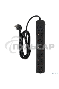 Сетевой фильтр Ippon BK-6-EU-3-10-B 3м (6 розеток) черный (коробка)