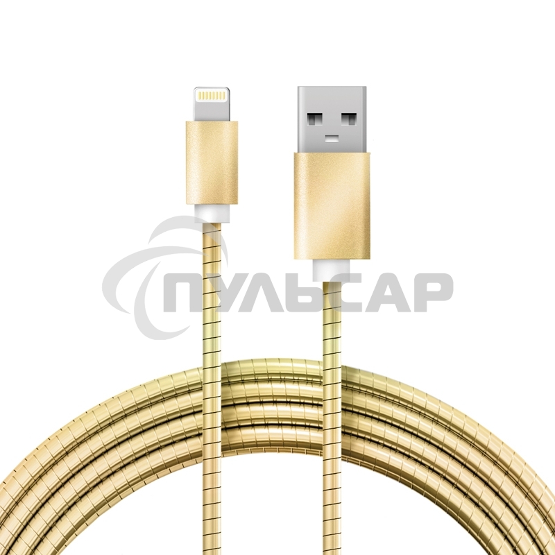 Кабель USB-A – Lightning для Apple, 2,4А, 1м, в золотой металлической оплетке Rexant