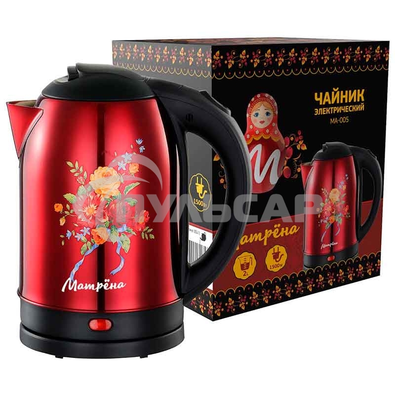 Чайник электрический Матрена MA-005 электрический (2,0 л) стальной красный хохлома