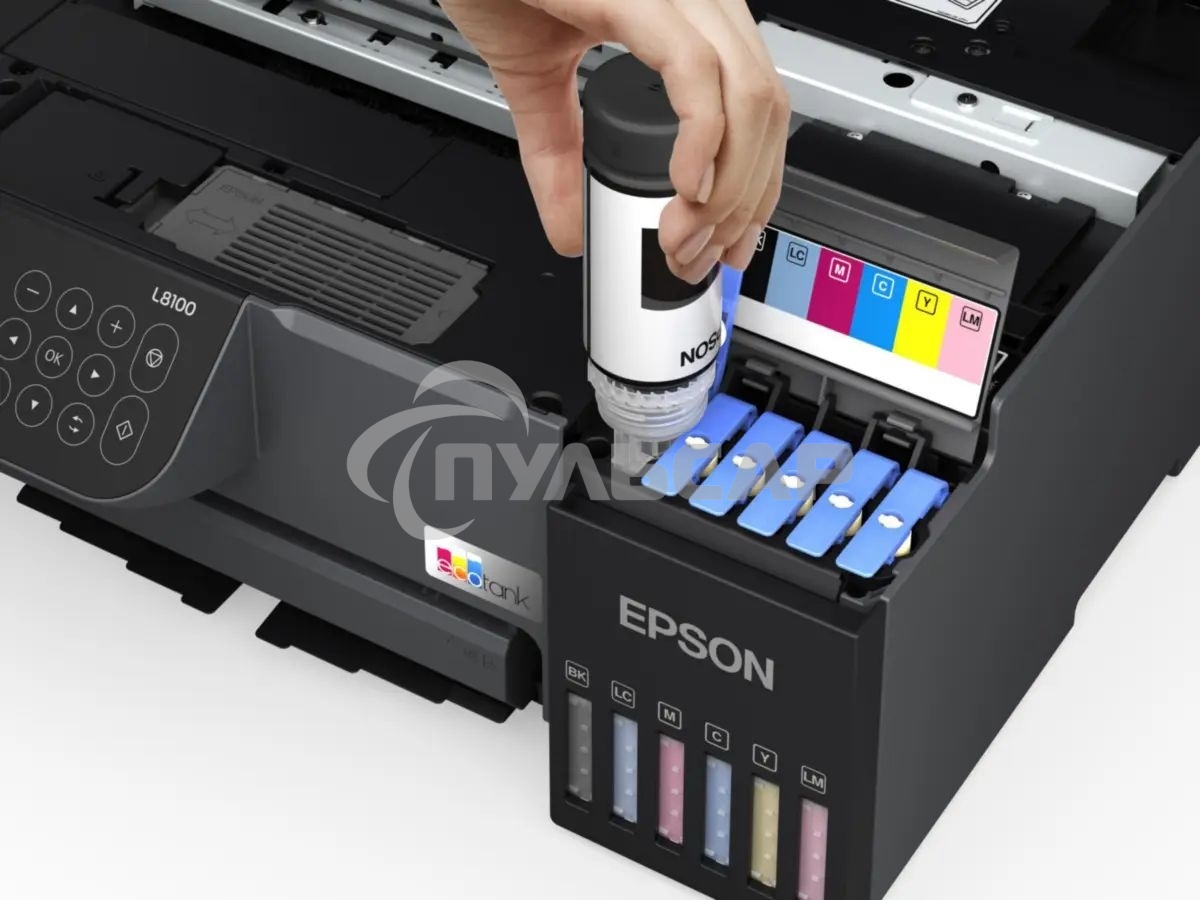 МФУ струйное Epson EcoTank L8100 (C11CK94***), A4, цветной, печ. до 8 стр/мин., 5760 x 1440 dpi (печ.), 1200x4800dpi (скан.), USB, Wi-Fi