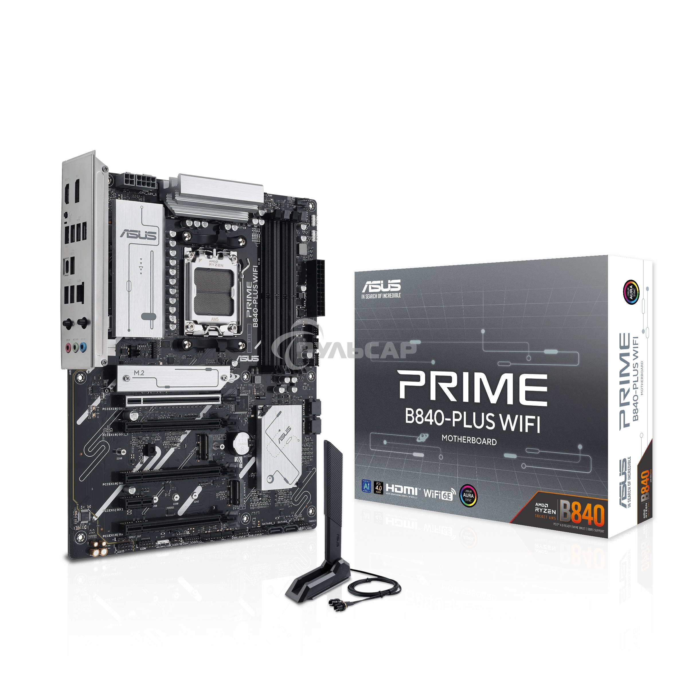 Материнская плата ASUS PRIME B840-PLUS WIFI, AM5, AMD B840, 4xDDR5, 4xSATA, 3xM.2, 1xPCIe 4.0 x16, 1xPCIe 3.0 x16, 2xPCIe 3.0 x16, 1xPCIe 3.0 x1, 1xDP, 1xHDMI, 1x 2.5Gb LAN, 8xUSB-A, 3x3.5 мм, 7.1, ATX