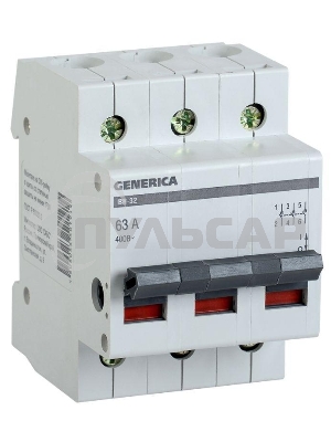 Выключатель нагрузки Iek MNV15-3-063 (мини-рубильник) ВН-32 3Р 63А GENERICA
