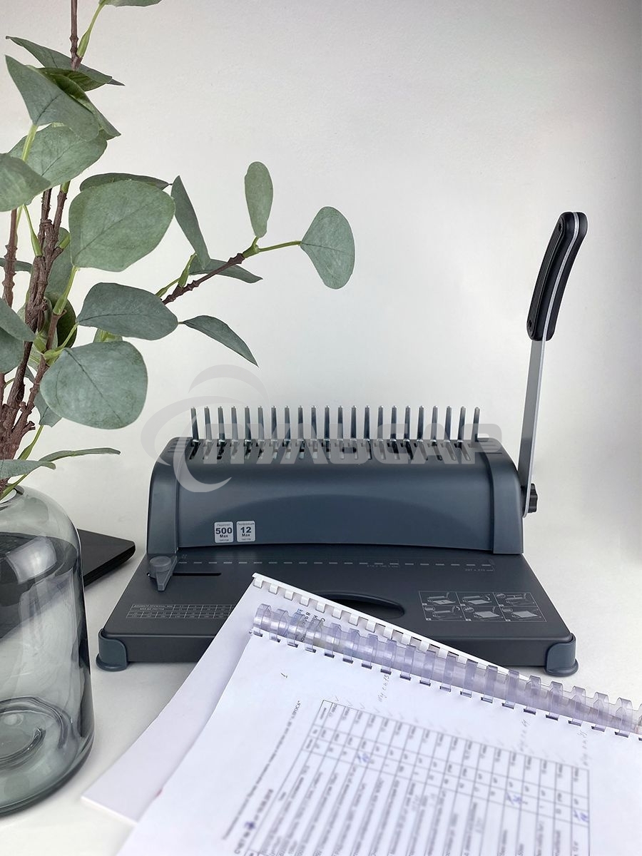 Переплетчик ГЕЛЕОС БП-12 на пластиковую пружину, А4, ручная перфорация 12 листов, переплет макс до 500 л., глубина перфорации 3,5-5,5 мм