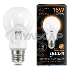 Лампа светодиодная Gauss LED A60 16W E27 1380lm 3000K 1/10/50 102502116